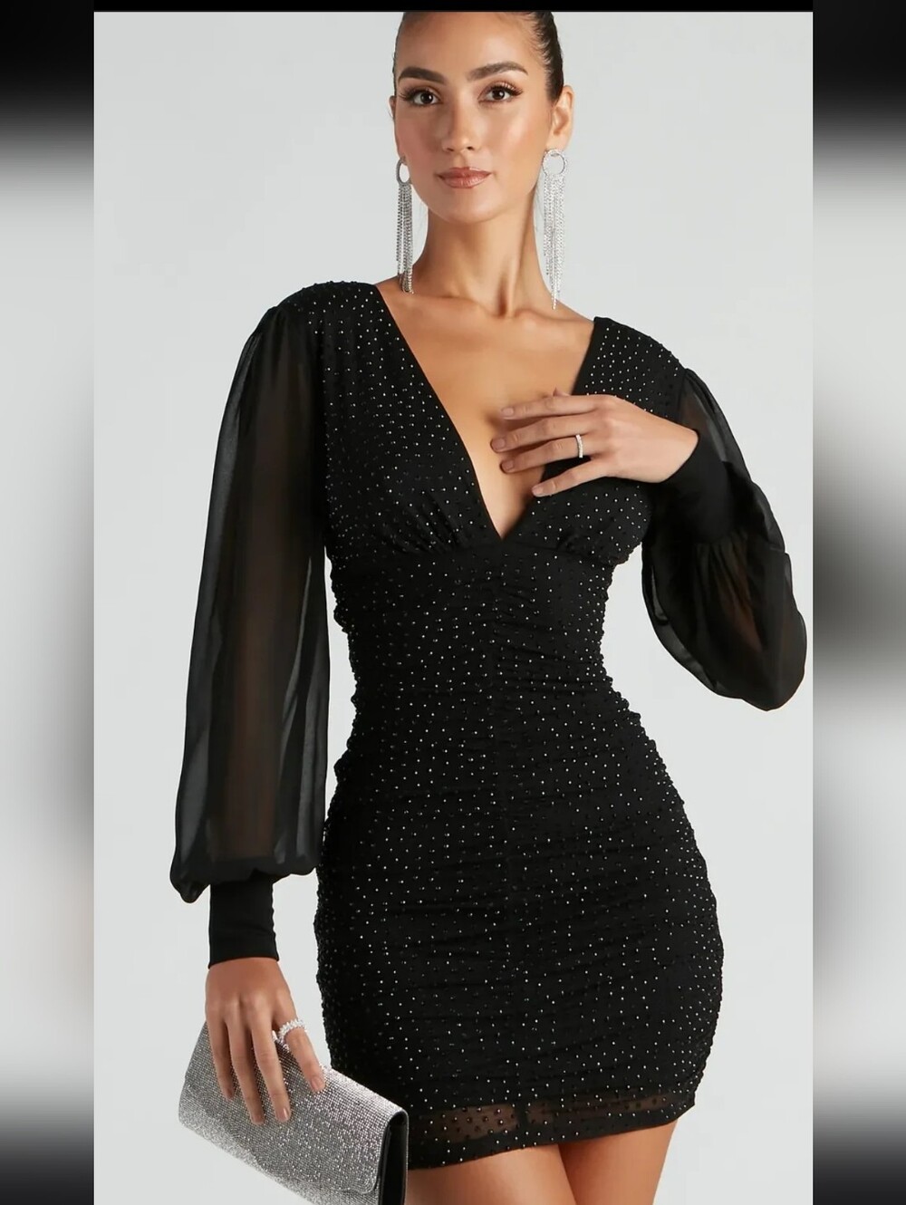 Windsor Elegant Black Long Sleeve Dress with Glitter
